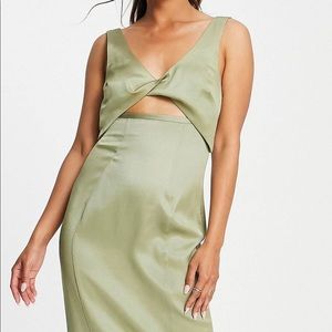 NWT ASOS Design twist detail textured midi dress in beige